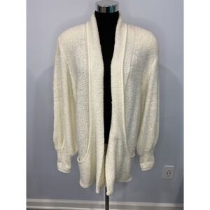 Vintage Sideffects Womens Sz: M Ivory/Cream Open Cardigan Sweater Pockets Boucle